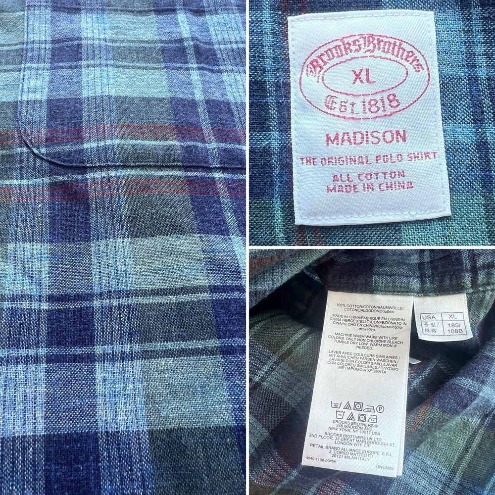 Brooks Brothers Shirt Mens‎ XL Plaid Madison Button Down Cotton (042)